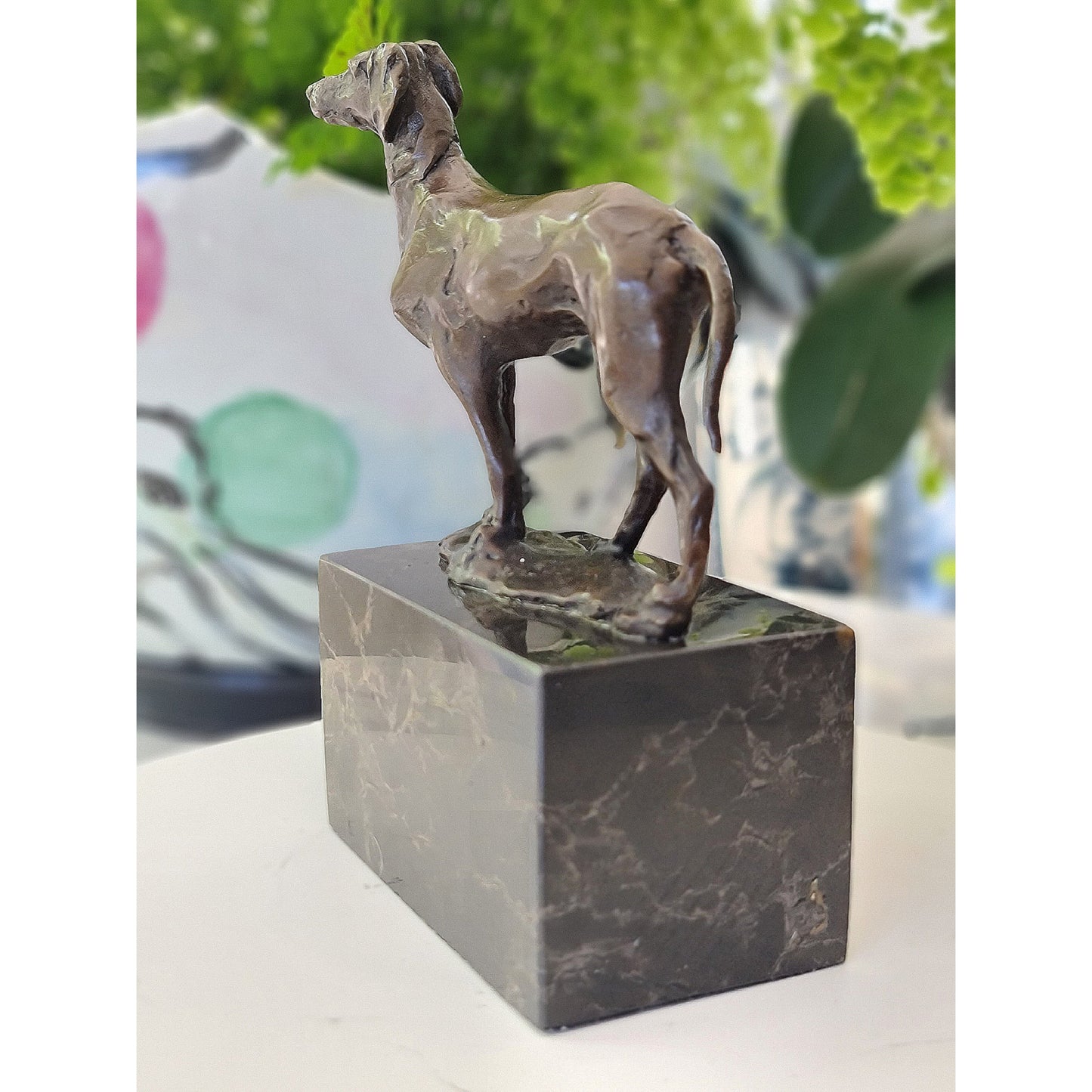 Bronze Hunting Dog / Hound Sculpture Marble Base