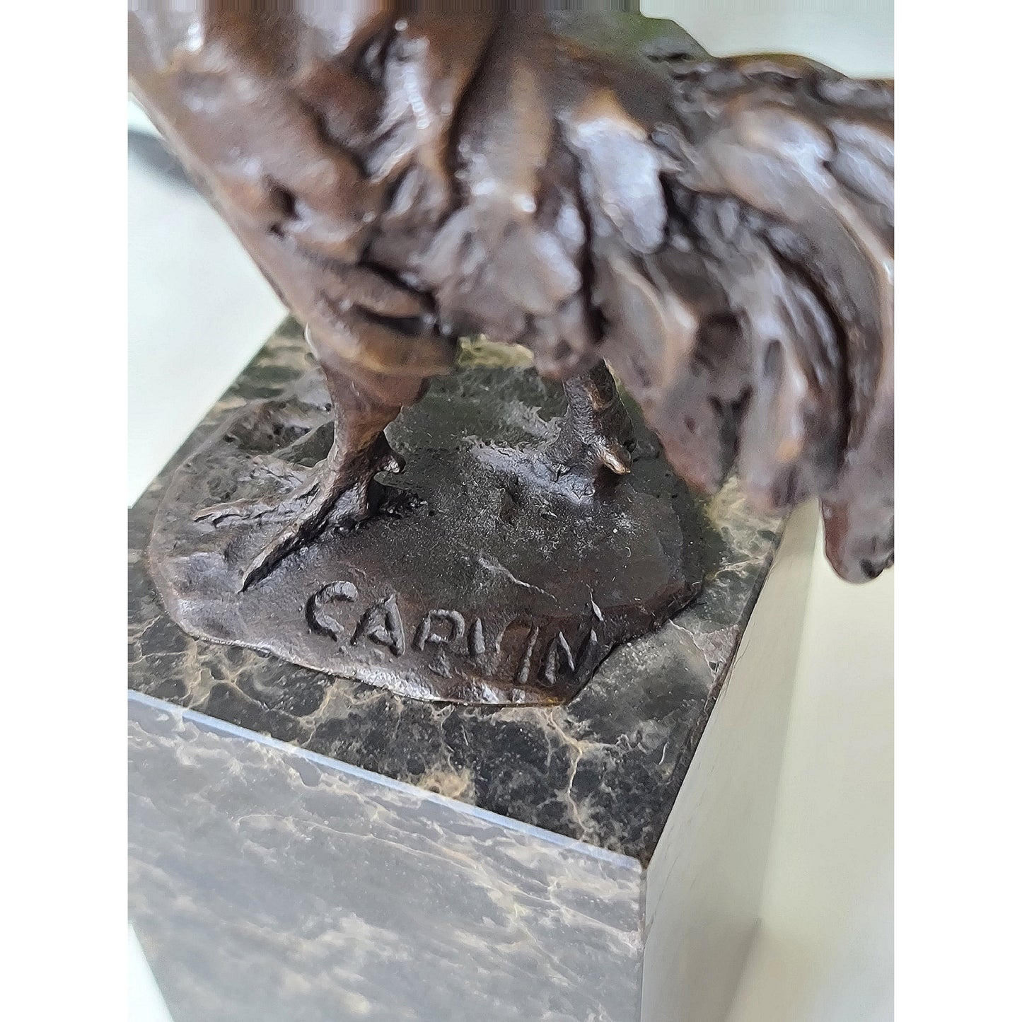 Rooster Bronze Sculpture on Marble Top