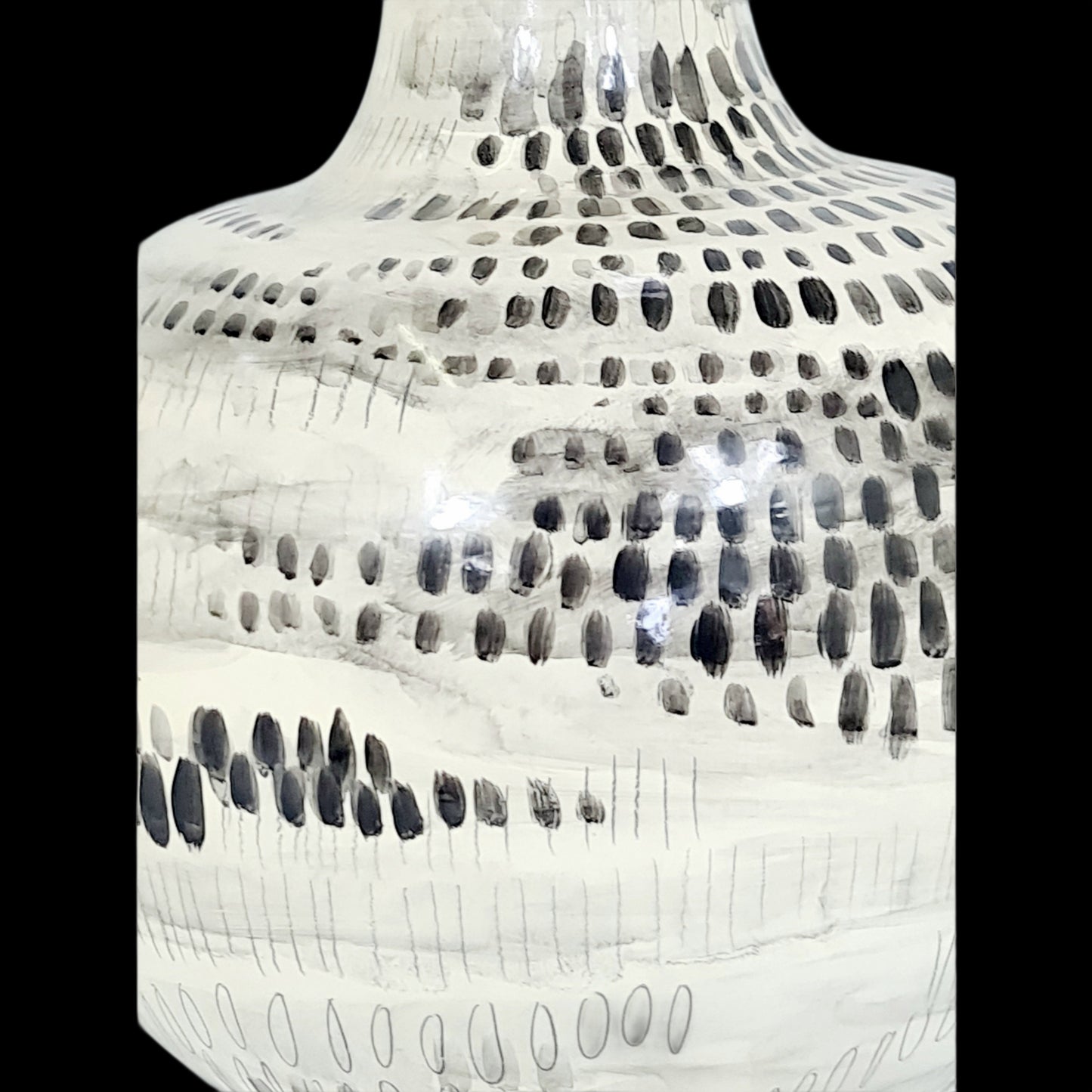 Large Hand Painted Vase Black Dots