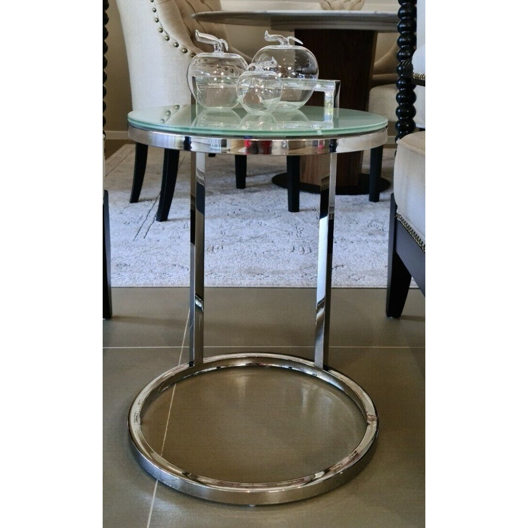 Azda Mirror Polished Stainless Steel Side Table with Glass Top