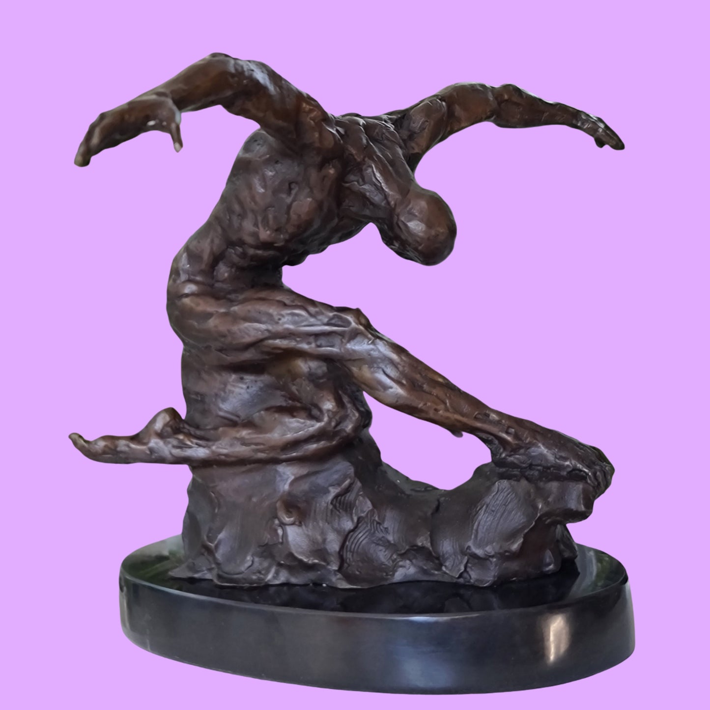 Bronze Sculpture Athletic Male Yoga Exercise on Marble Base