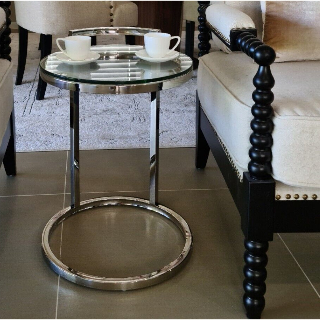 Azda Mirror Polished Stainless Steel Side Table Clear Glass Top