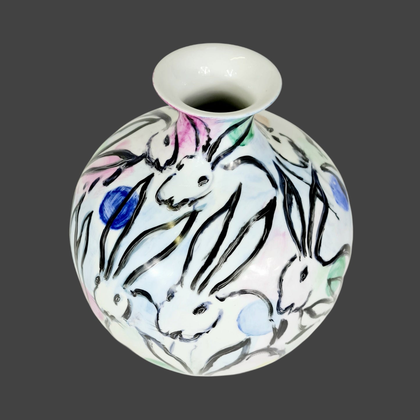 Hand Painted Vase Rabbits Grazing