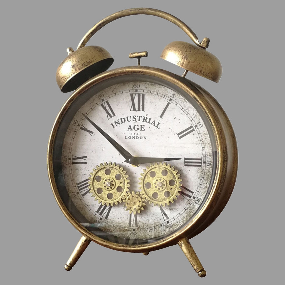 Industrial Age Rusty Gold Vintage Gear Moving Table Clock