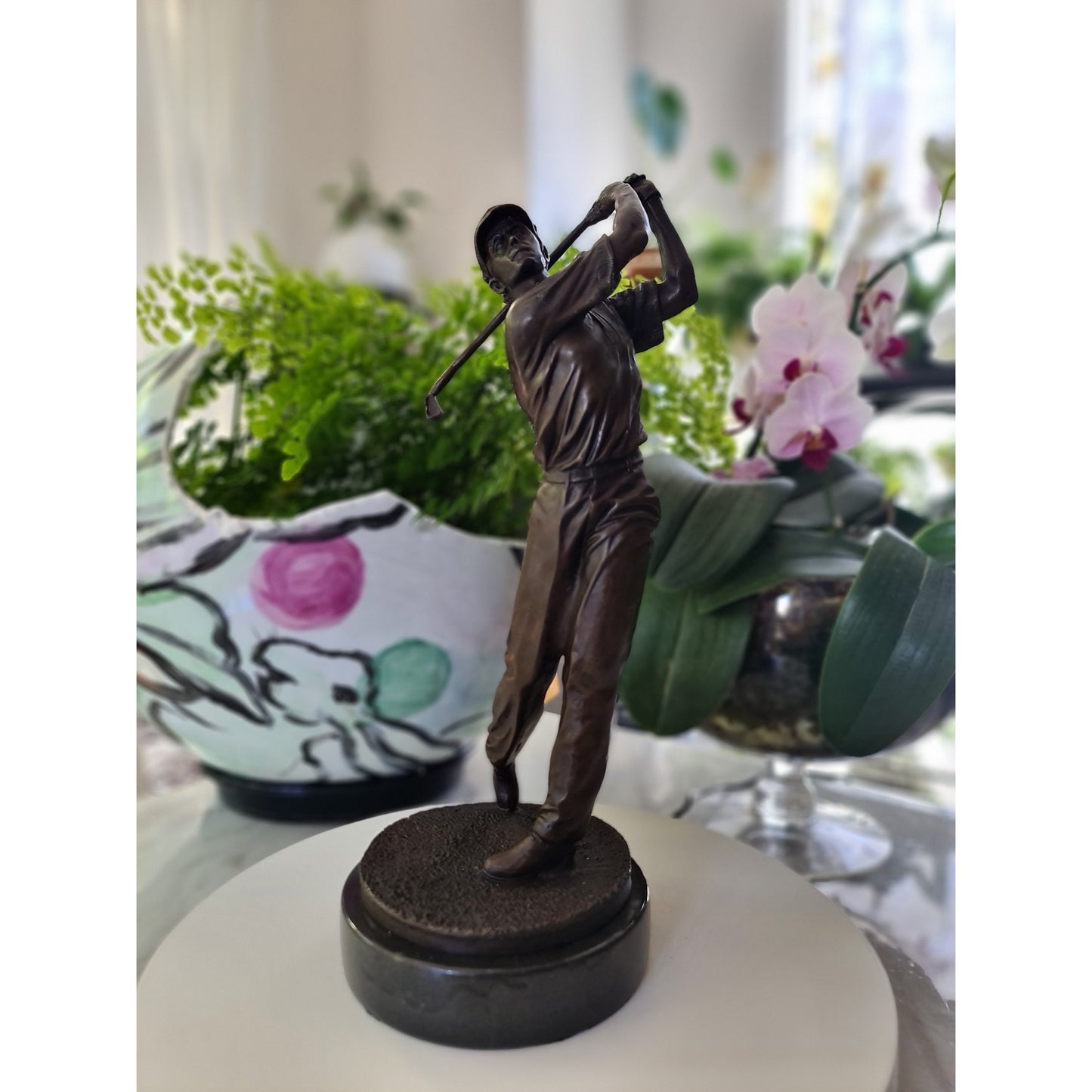 Bronze Sculpture of Golfer Golf-Spieler On Marble Base