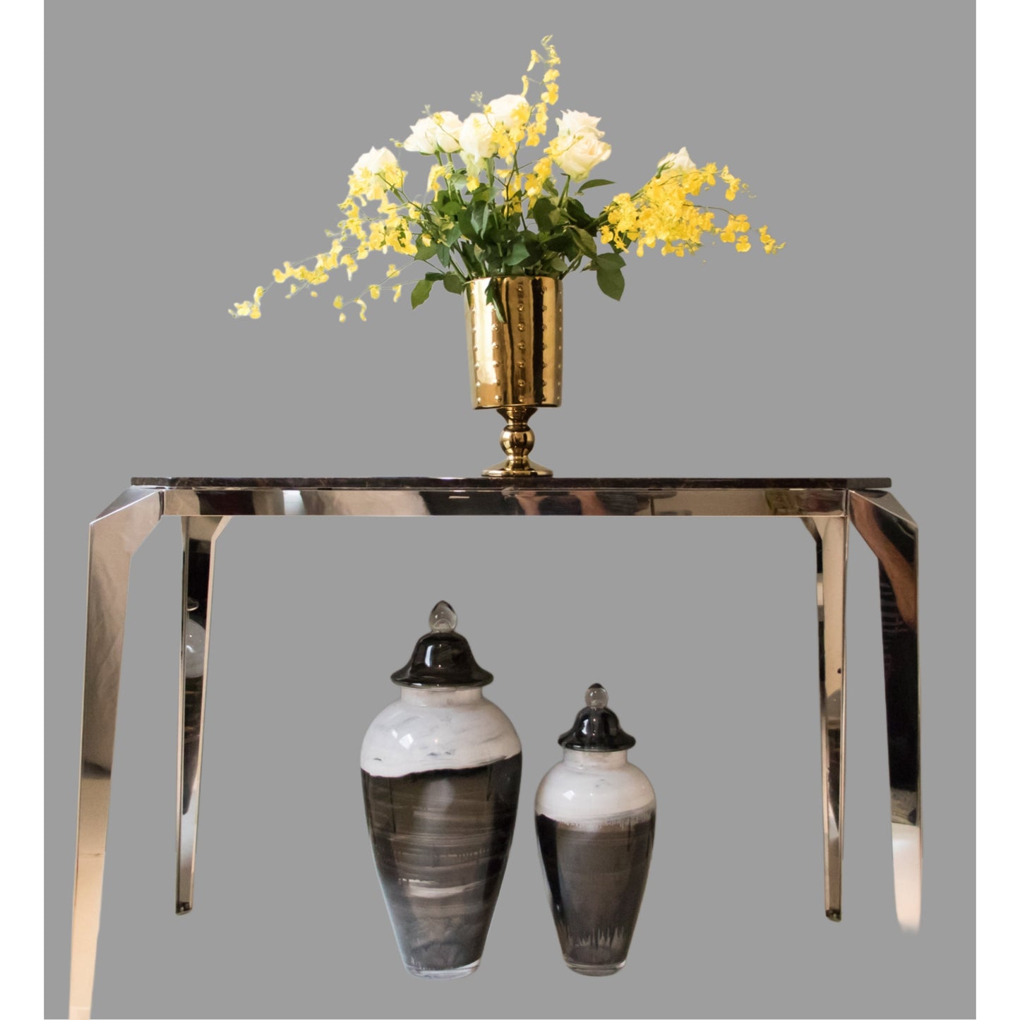 Large Decorative Footed Gold Ceramic Vase