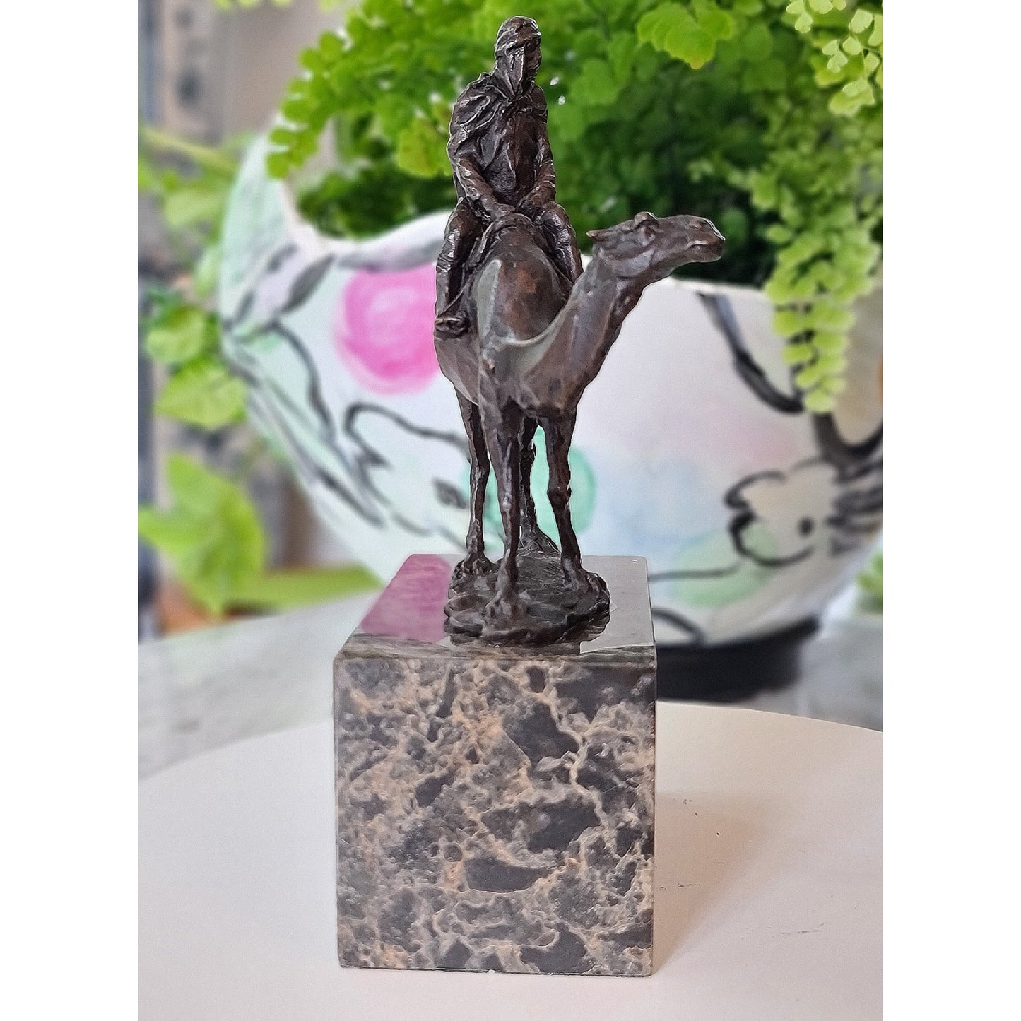 Lawrence of Arabia Camel & Rider Bronze Marble Statue On Marble