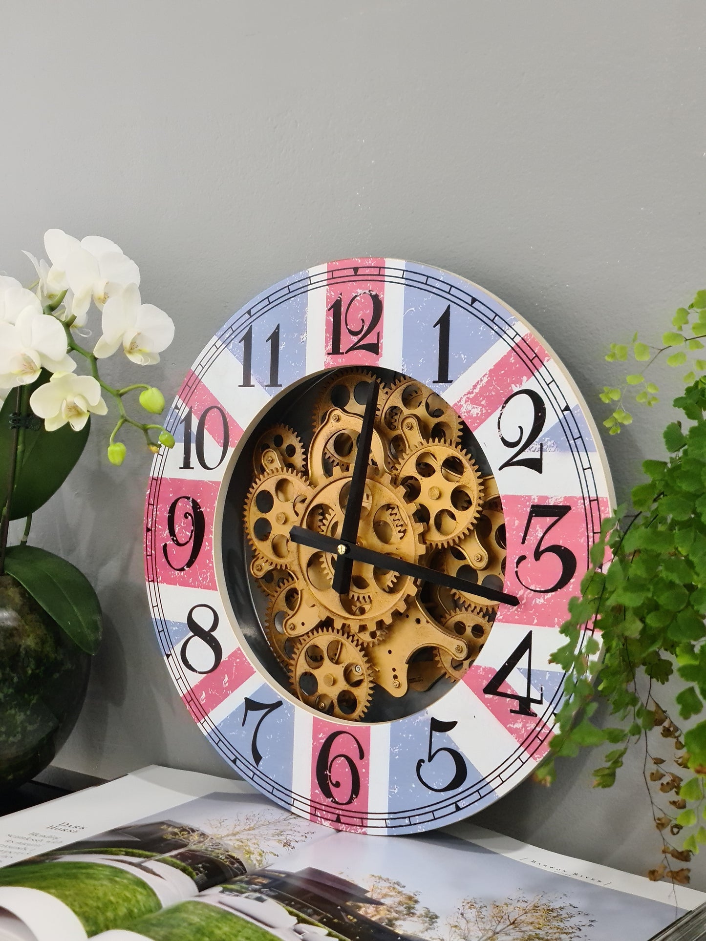 Vintage Decorative 44 Cm Gear Detail Wall Hanging Clock