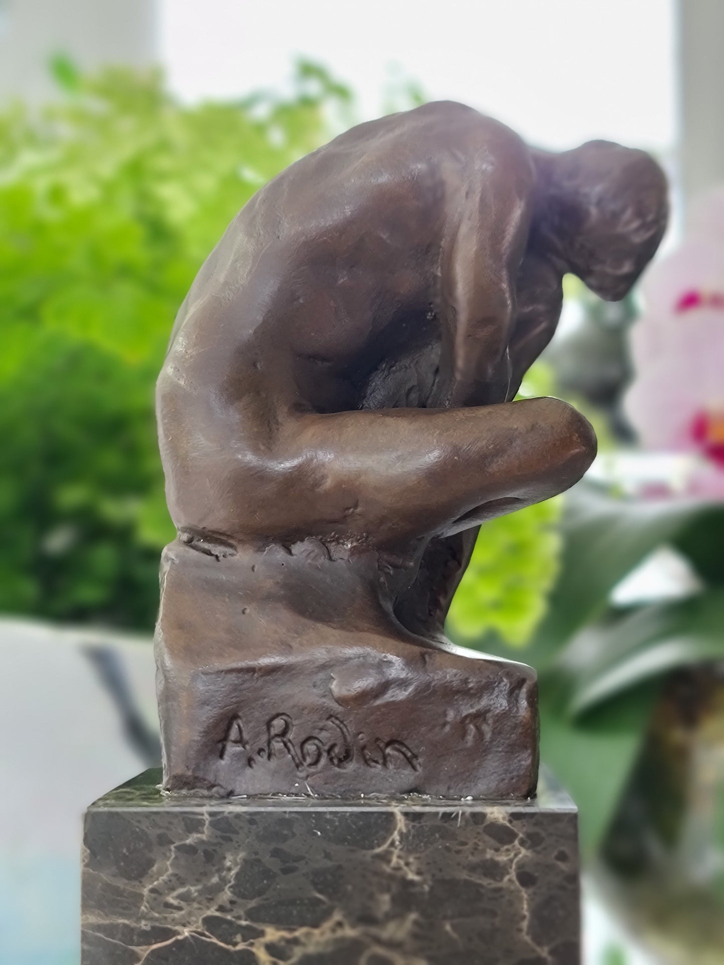 Nude Male Seated Man, Style of Rodin On Marble Base
