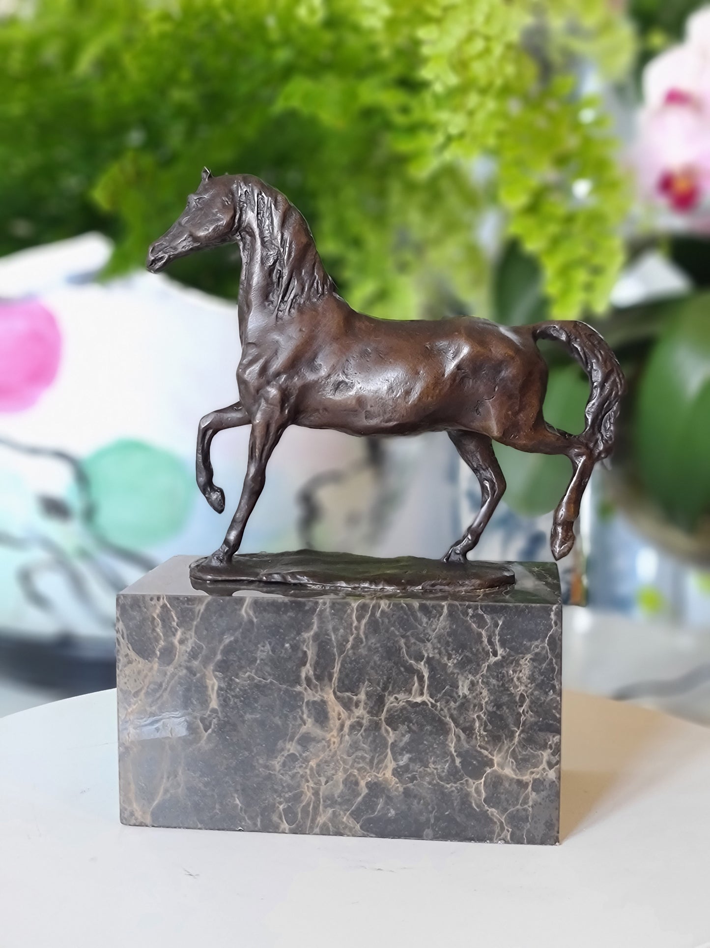Bronze sculpture of Horse Galloping Artwork On Marble