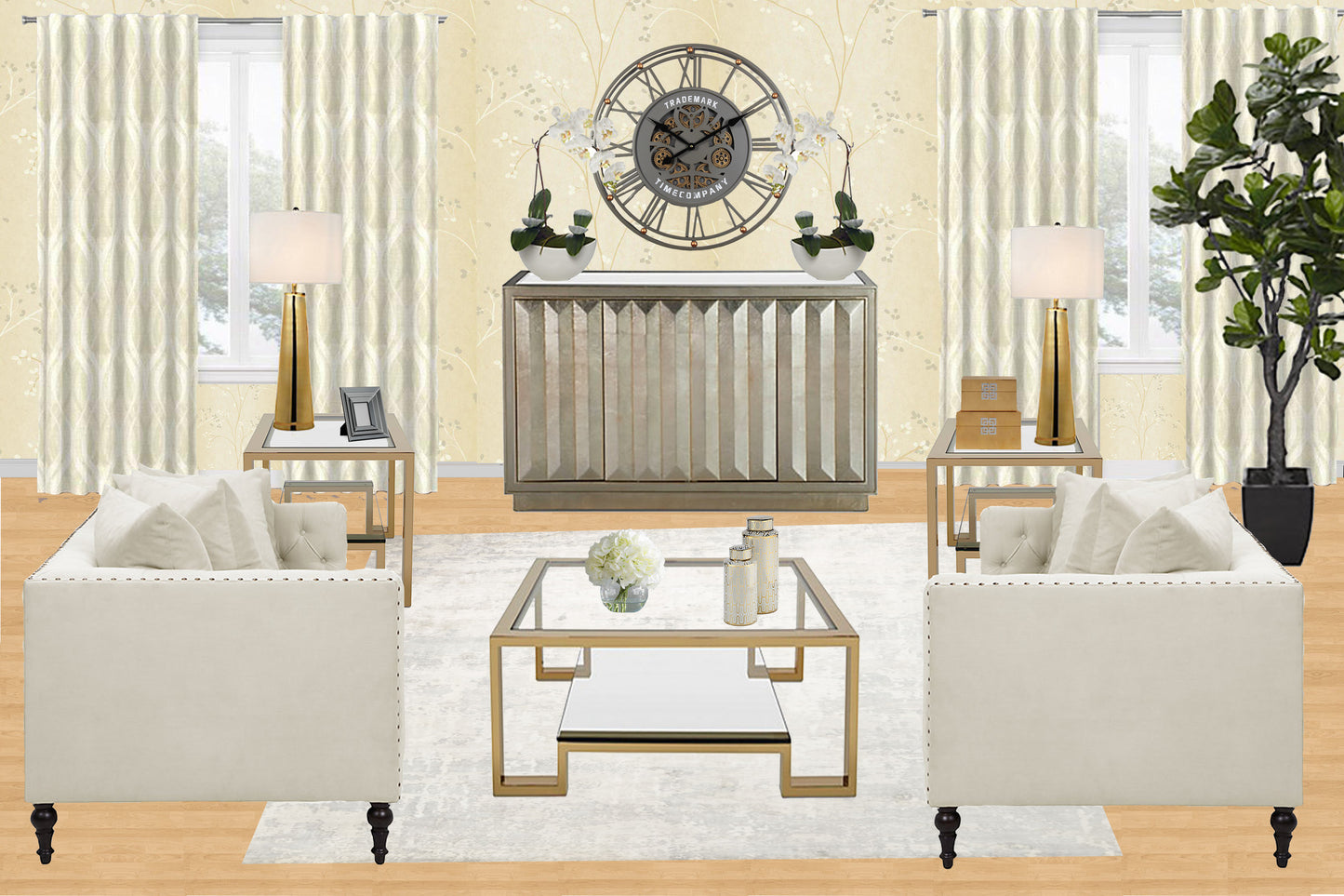 TRADEMARK 60.5 Cm Grey & Gold Roman Numeral Moving Gear Wall Clock