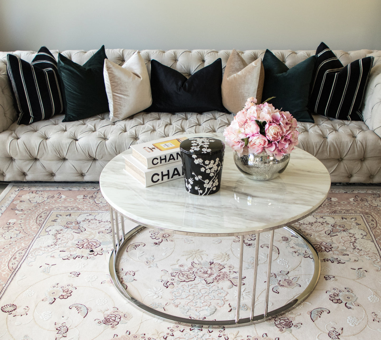 Daryan Mirror Polished Stainless Steel Coffee Table with White Marble Top (pick up only , Display item )