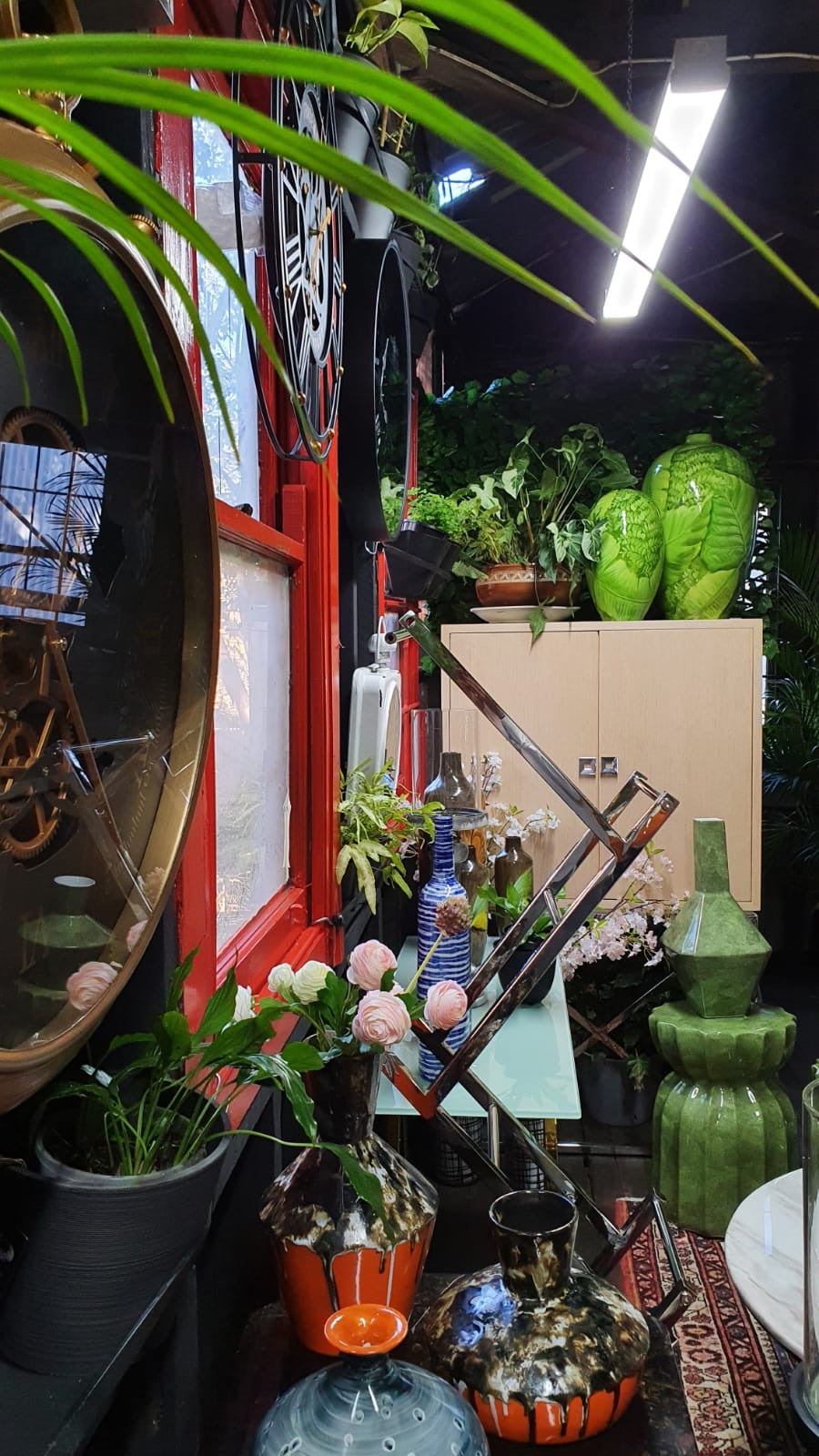 Small Geometric Textured Vintage Black and Orange Vase, Drip Painting