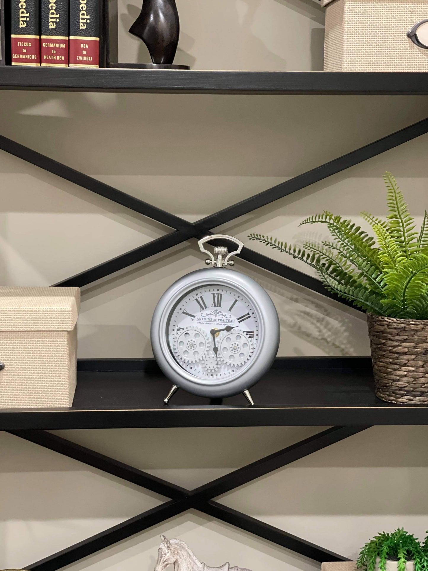 Antoine De Praiteau Victorian Grey Gear Table Clock