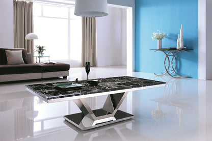 Corry Mirror Polished Stainless Steel Console with Black Glass Top