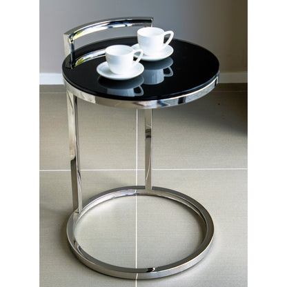 Azda Mirror Polished Stainless Steel Side Table with Black Tempered Glass