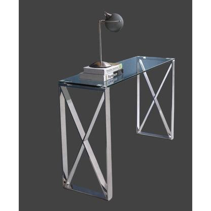 Tara Polished Stainless Steel Console with Clear Glass Top