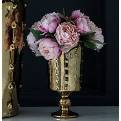 Medium Decorative Footed Gold Ceramic Vase