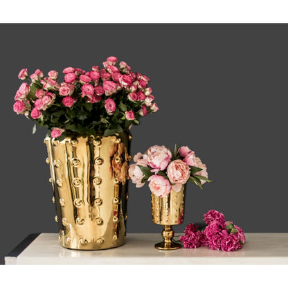 Medium Decorative Footed Gold Ceramic Vase