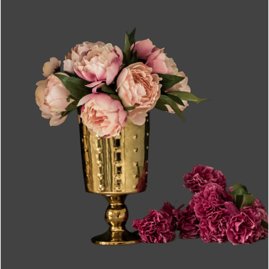 Medium Decorative Footed Gold Ceramic Vase
