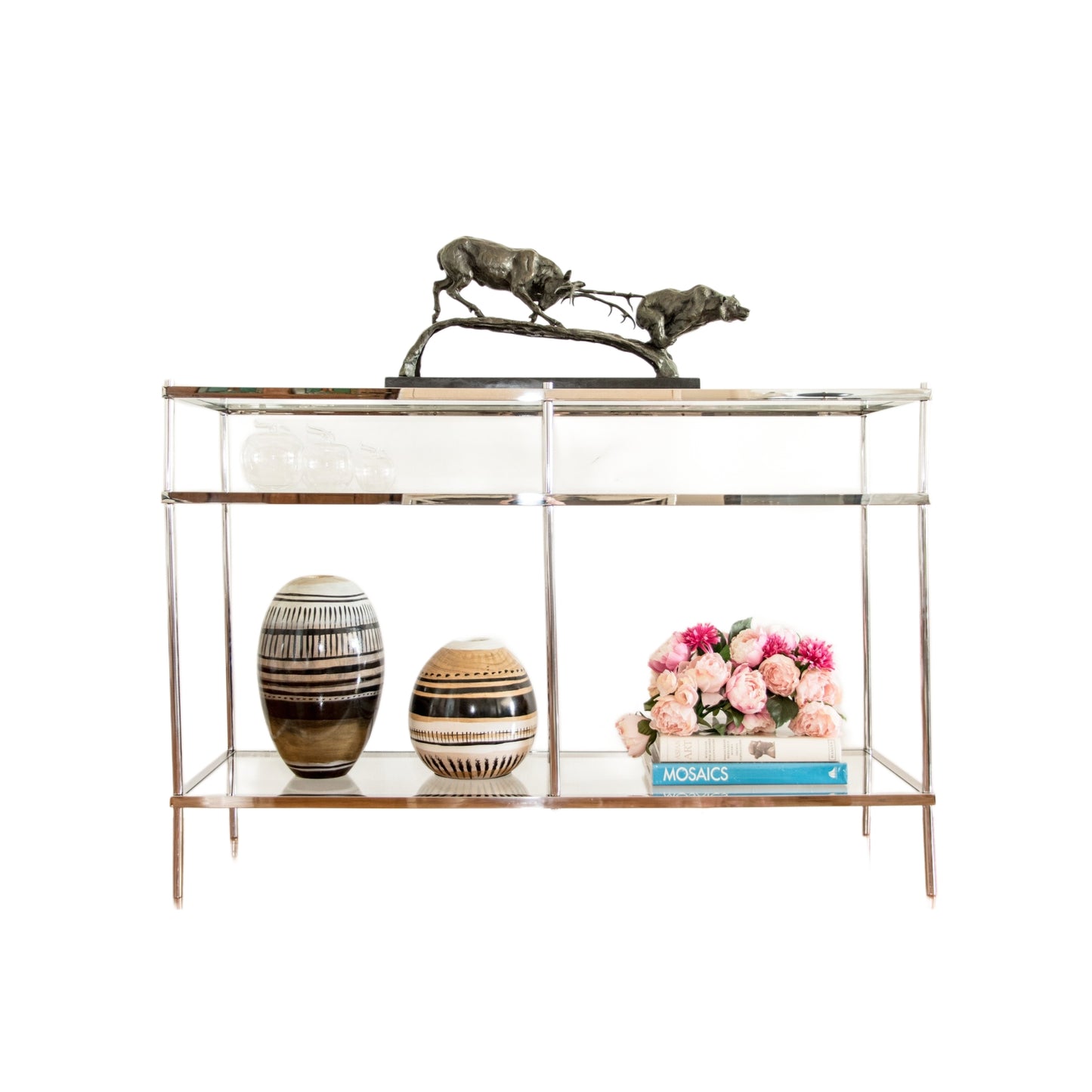 Elk vs Bear Bronze and Marble Sculpture