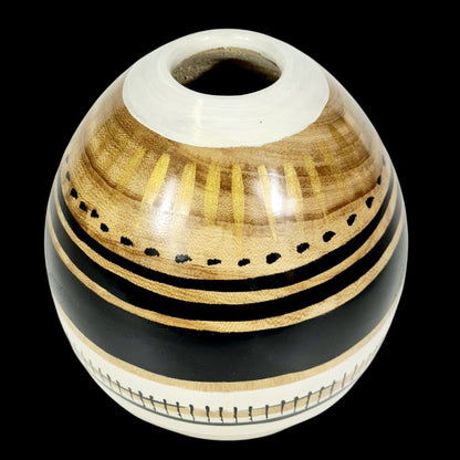 Round Handpaintned/ Handmade Wooden Vase: Dawn And Dusk