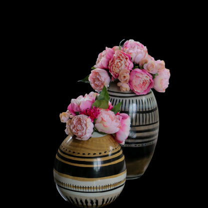 Round Handpaintned/ Handmade Wooden Vase: Dawn And Dusk