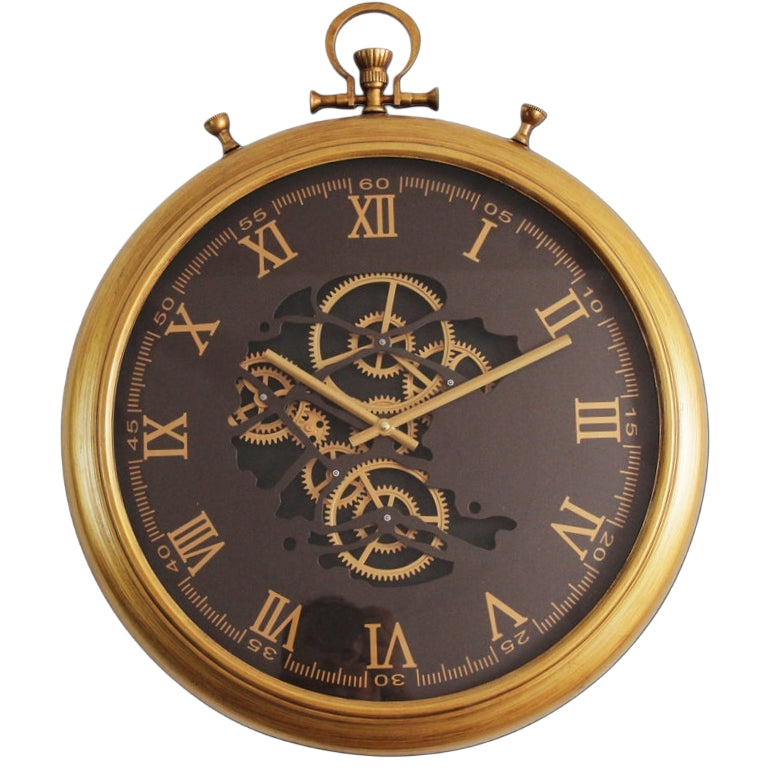 62 Cm Roman Numeral Vintage Gold Moving Gear Wall Clock