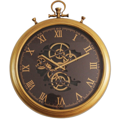 62 Cm Roman Numeral Vintage Gold Moving Gear Wall Clock