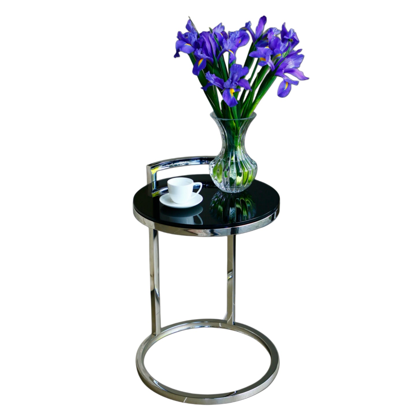 Azda Mirror Polished Stainless Steel Side Table with Black Tempered Glass