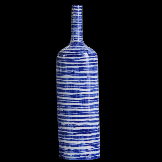 Blue And White Porcelain Bottle: Horizontal Lines
