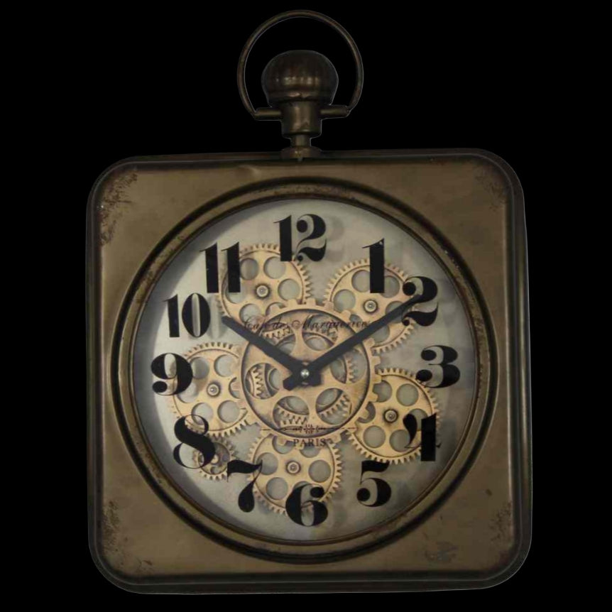 Vintage 46.5 Cm Rusty Brown Gear Wall Clock