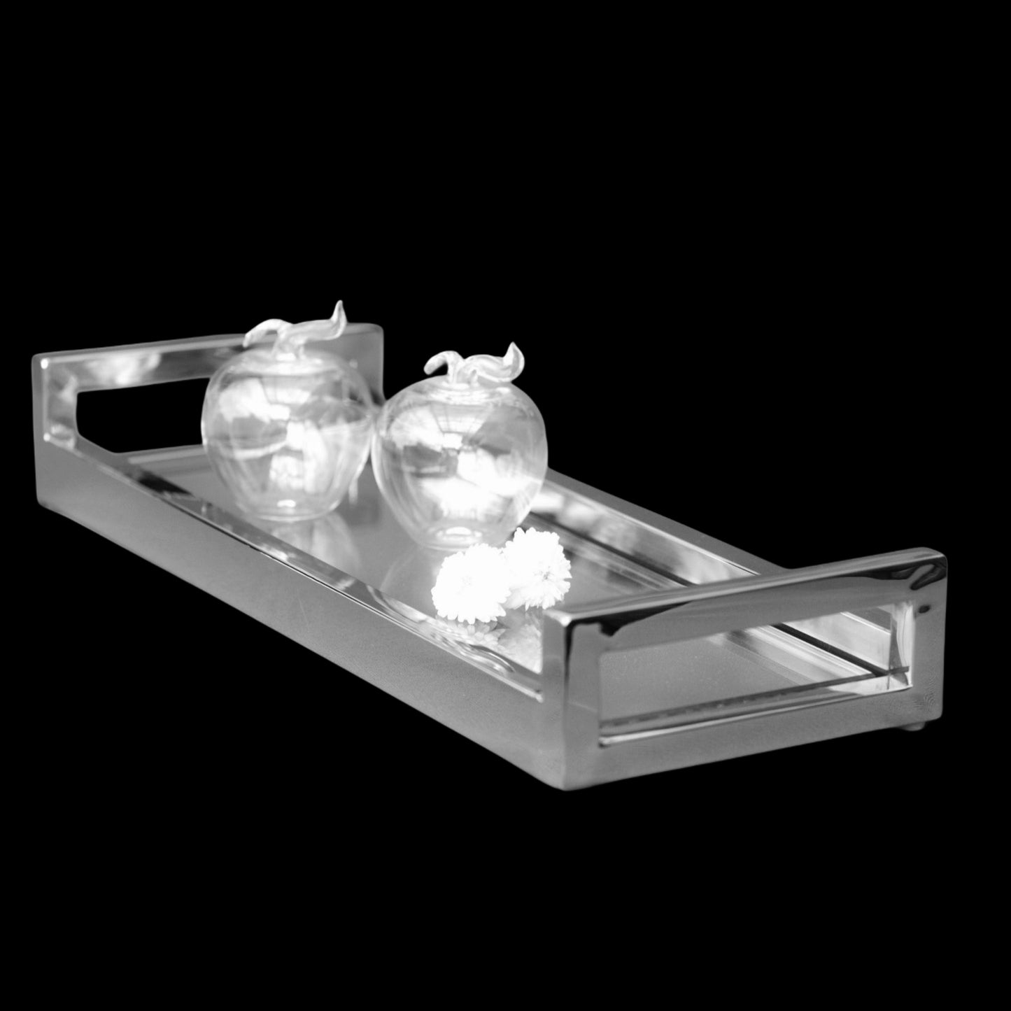 Siti Mirror Polished Stainless Steel Tray with Clear Tempered Glass