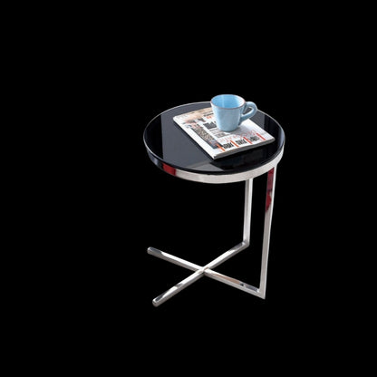 Zara Mirror Polished Stainless Steel Side Table with Black Tempered Glass