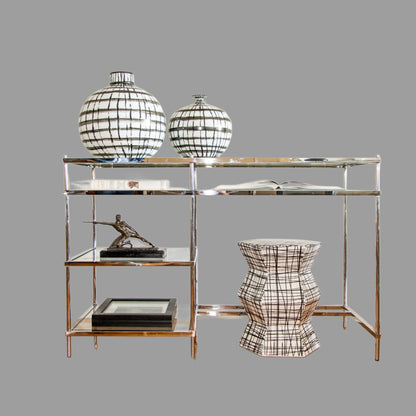 Zilan Polished Stainless Steel Console/ Study Desk with Multilevel Tempered Glass (Pick up only)