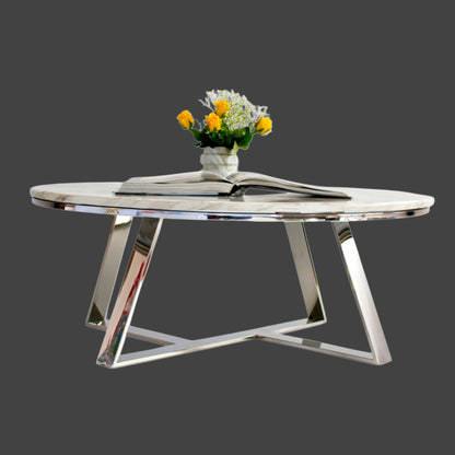 Aska Polished Stainless Steel or Black Coffee Table with White Marble Top (Pick up only)