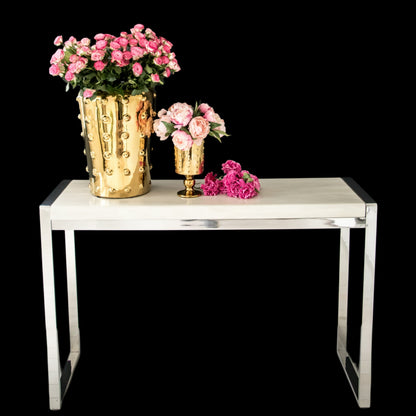 Dara Mirror Stainless Steel Console with White Marble Top (Pick up only)