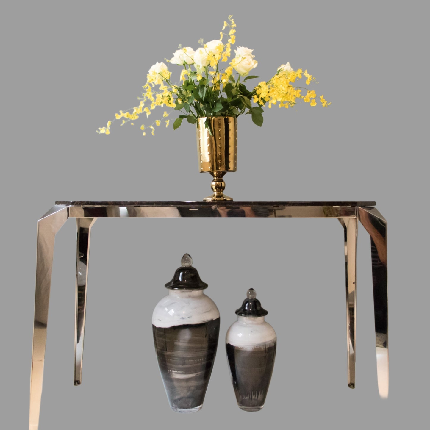 Large Hand Painted Glass Vase: Black and White Ink