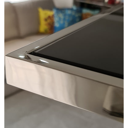Malie Polished Stainless Steel Sid Table with Black Tempered Glass