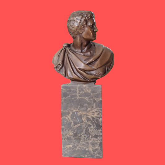 Bronze Sculpture of Caesar Augustus Bust on Marble Base