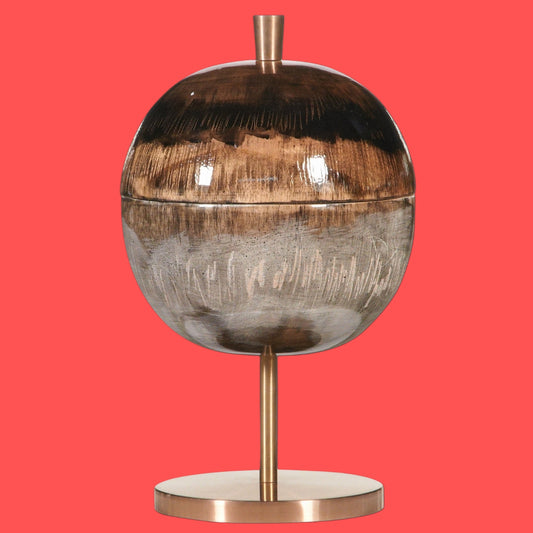 Brown Hand painted/ Handmade Gradient wooden Capped Sphere on Copper Footing