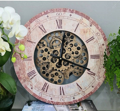 Rusty Vintage 44 Cm Roman Numeral Gear Wall Clock
