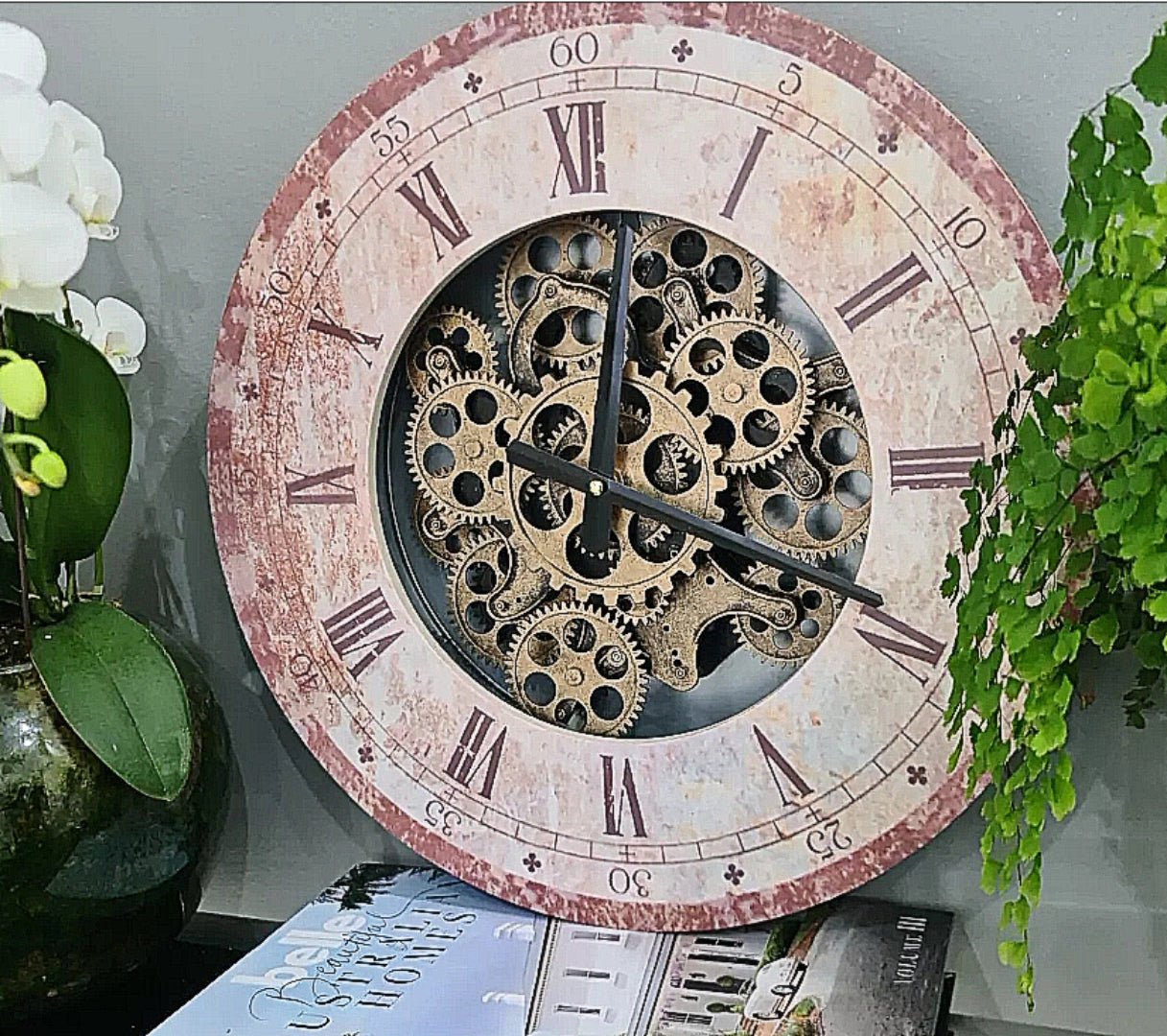 Rusty Vintage 44 Cm Roman Numeral Gear Wall Clock