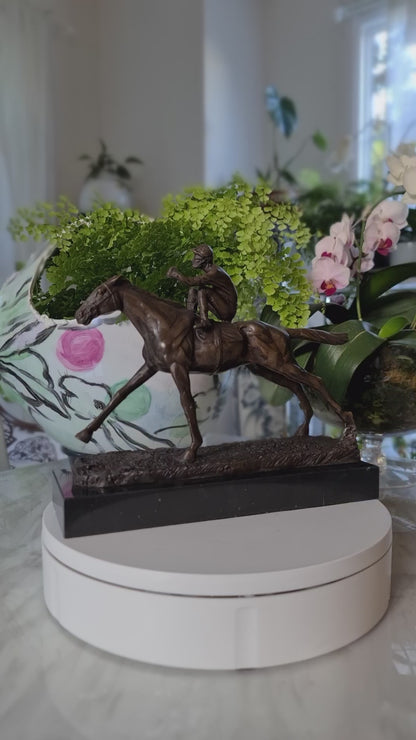 Horse & Jockey Bronze Statue on Marble Base