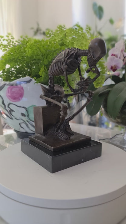 Bronze Statue Skull Skeleton thinker sculpture Art Deco