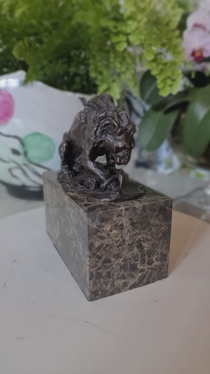 Snake & Lion Bronze Sculpture on marble base