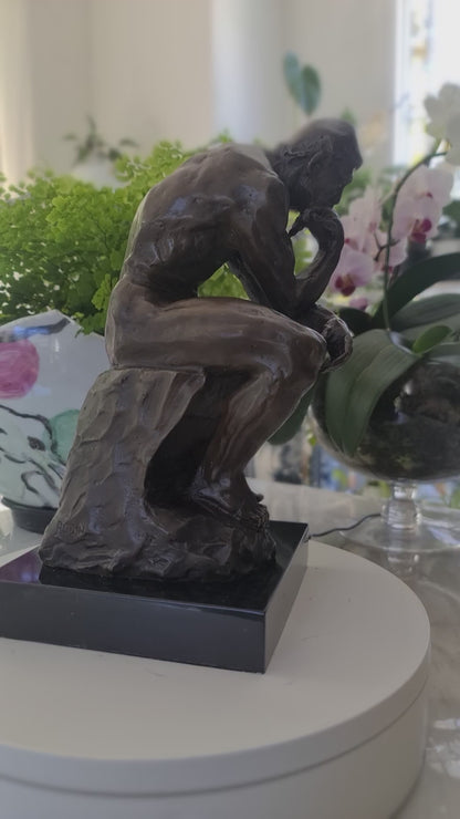 Elegant Bronze Marble Base Statue Rodin`s The Thinker Sculpture Art Figure.