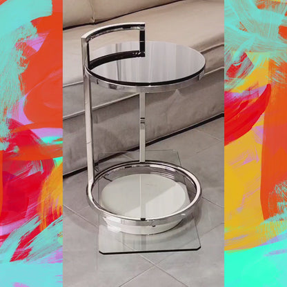 Azda Mirror Polished Stainless Steel Side Table with Black Tempered Glass