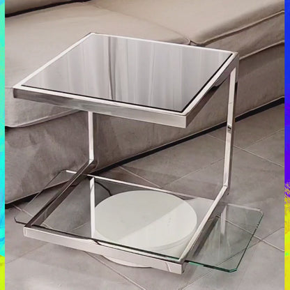 Malie Polished Stainless Steel Sid Table with Black Tempered Glass