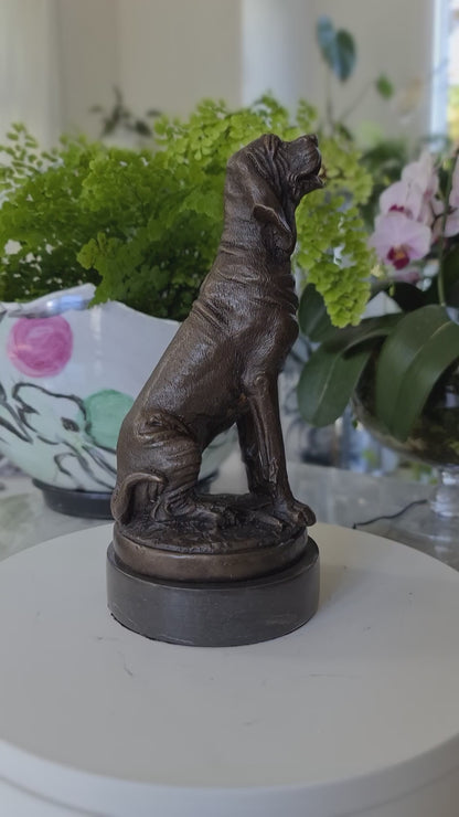 Bronze Sculpture of Dog, Hunting Dog  on Marble Top